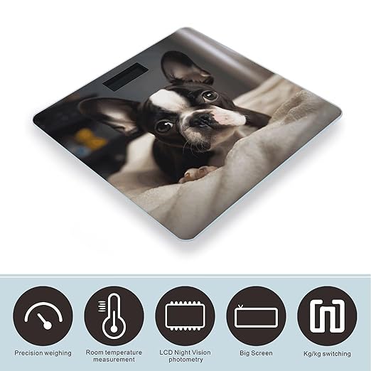 Cute Boston Terrier Bathroom Scale Large LCD Backlight Display Digital Scale Rounded Corners Body Scales Automatic Power On/Off Bathroom Scales for Home Bedrooms