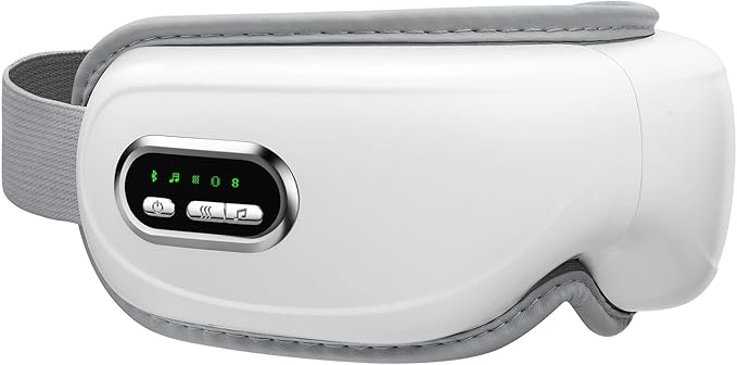 Eye Massager with Heat Rechargeable Music Function Adjustable Strap White and Gray Gifts for Business Women
