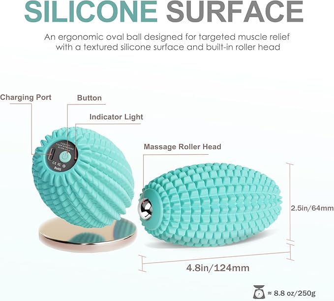 Vibrating Massage Ball for Muscle Recovery Silicone Myofascial Massage Ball Plantar Fasciitis ReliefHip &amp Psoas Release Deep Tissue &amp Trigger Point Roller for Neck Back Foot (Blue)
