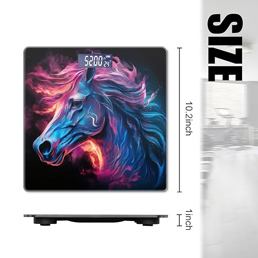 Digital Scale for Body Weight Highly Precision Bathroom Weight Scale 400 lbs with Backlit Display Personalized Scale for Home-Elegant Colorful Horse Head with Flowing Mane