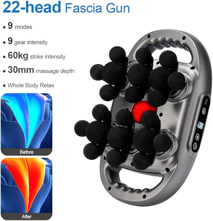 IeBilif Massage Gun 22 Head Foot Back Neck Shoulder Massager with Adjustable Multi-Modes &amp Intensities Fascia Gun for Athletes Birthday Gifts for Men