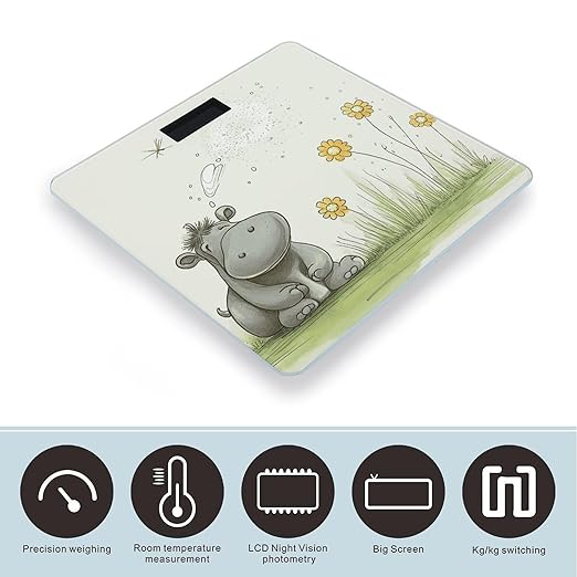 Hippo and Dandelion Bathroom Scale for Body Weight Bathroom Weighing Scale with Backlit LCD Display Highly Accurate Measures Weight Up to 180kg