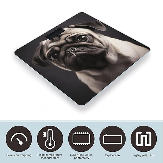 Pug Bathroom Scale Large LCD Backlight Display Digital Scale Rounded Corners Body Scales Automatic Power On/Off Bathroom Scales for Home Bedrooms