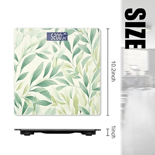 Digital Scale for Body Weight Highly Precision Bathroom Weight Scale 400 lbs with Backlit Display Personalized Scale for Home-Pastel Green and Cream Leaves On White Background