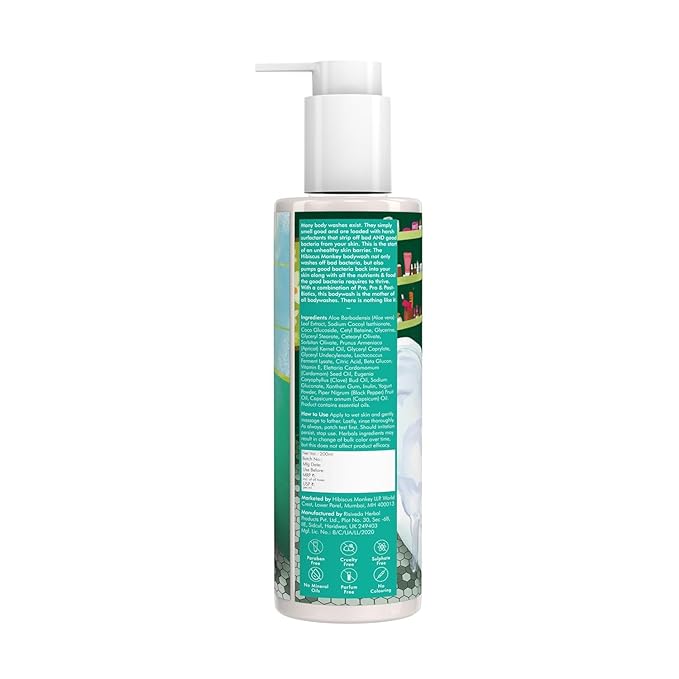 HIBISCUS MONKEY Probiotics Body Wash|100% Plant Derived|Sensitive Skin Friendly Dermatologist Tested Ph Balanced|Artificial Fragrance Free No Synthetic Surfactants No Sles/Sls Paraben Free