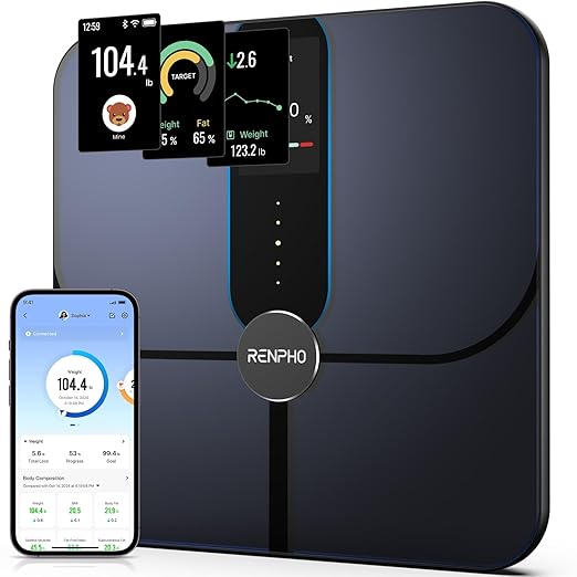 RENPHO Smart Scale for Body Weight Fat Digital Bathroom Scale with Color Display Wi-Fi &amp Bluetooth Fitness Equipment for BMI Muscle Mass Composition Rechargeable Elis Nova