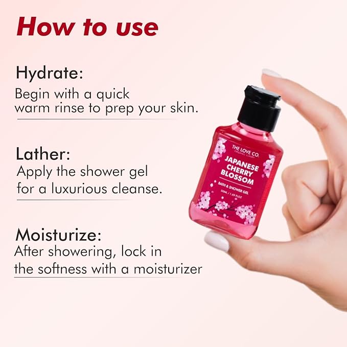 T.H.E. L.OV.E Japanese Cherry Blossom Body Wash | Luxury Body Wash for Women | Organic &amp Vegan | Shower Gel Women | 100% Vegan | Luxury Beauty | Body Skin Care Products 50ml(1.6 fl oz)