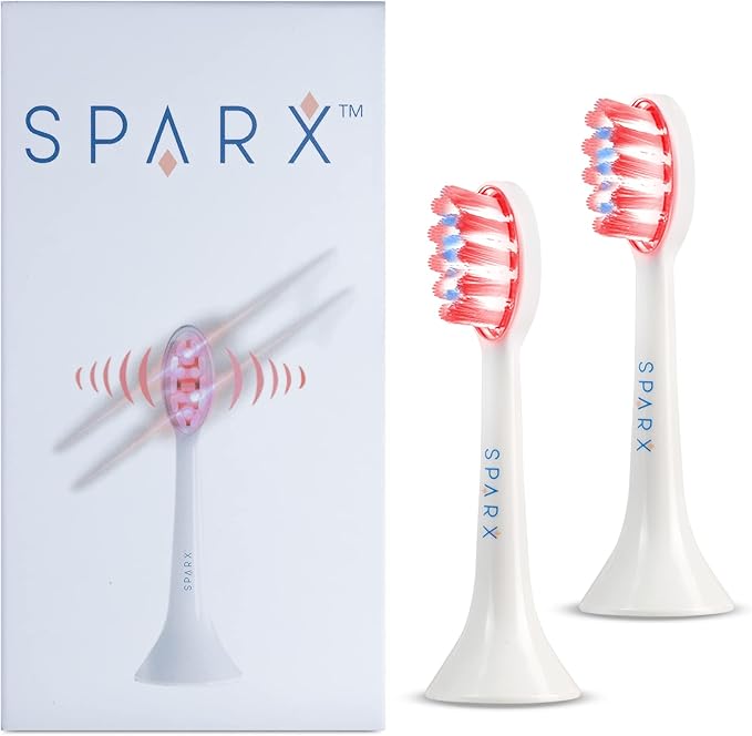 SPARX Toothbrush Replacement Heads Brush Heads with Red Light Therapy for Gum Care Replacement Brush Heads White 2 Pack