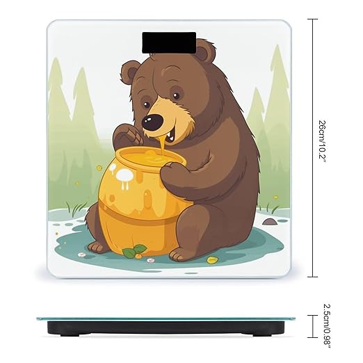 Bear Eats Honey Scale with LCD Precision Weighing Scales Sturdy Tempered Glass Weight Scales Easy-to-Read Anti-Slip Weight Digital Bathroom Scale for Daily