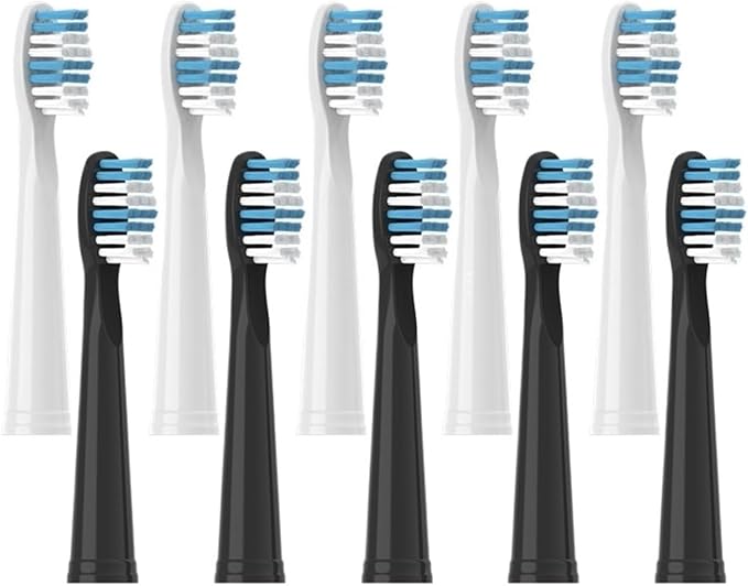 Replacement Brush HeadsCompatible for Seago Electric Toothbrushes E1-9/SG2303/SG575 Vacuum Packing(5black5white)