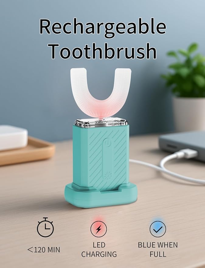 U-Shaped Electric Toothbrush Food-Grade Silicone IPX7 Waterproof Magnetic Contact Charging