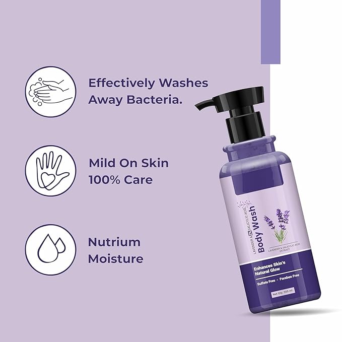 VK Lavender &amp 2% Salicylic Acid Body Wash | Prevents Body Acne Bumpy skin | Exfoliates &amp Deep cleanses skin | Calming &amp Relaxing | Paraben &amp SLS free | Shower Gel for Men and Women |