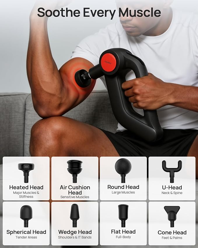 Massage Gun Deep Tissue with Heat Therapy 12mm Amplitude Muscle Massager for Athletes 5 Speeds &amp 4 Modes Massager Gun for Neck Back Shoulder Leg Pain Relief - Perfect for Men Black