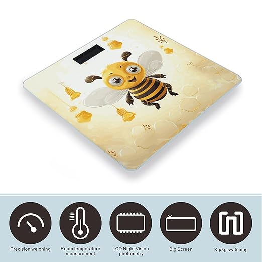 Cute Bees Honey Weight Scale Digital Electronic Scales Bathroom Scale Larg LCD Backlight Display High Precision MeasurementsTempered Glass