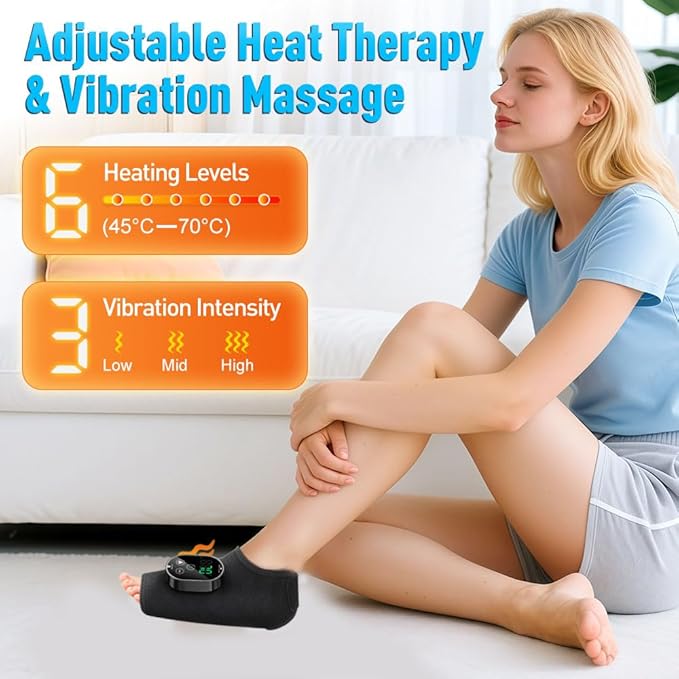 Ankle Massager3-in-1 Wearable Hot &amp Vibration Massager for Feet Ankles and Arms | Reusable Heating Pad Brace for Home Recovery (Black)
