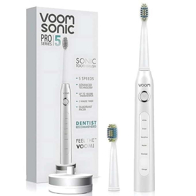 Voom Sonic Pro 5 Electric Toothbrush for Adults - Ultrasonic Electric Toothbrushes with Replacment Brush Head Dentist Recommended Power Sonic Toothbrush with 5 Modes