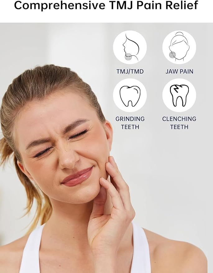 TMJ Relief Products Jaw TMJ Massager with Vibration and Heating Ergonomic Multi-Needle TMJ Massage Tool for Jaw &amp Neck Pain Clenching &amp Teeth Grinding (White)