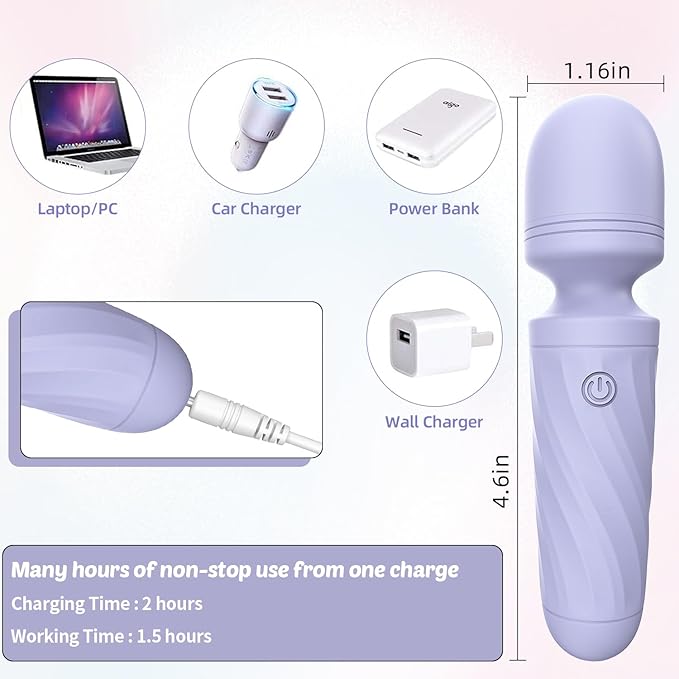 Handheld Personal Mini Massager Tool– Waterproof USB Rechargeable 10 Vibration - Perfect on Back Legs Hand Pains and Sports Recovery(Gray Purple)