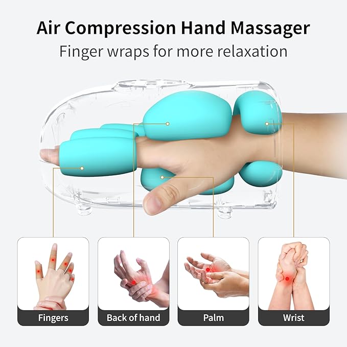 FIT KING Cordless Hand Massager with Compression &amp Heating Fingers Wrap Massage for Arthritis Pain and Carpal Tunnel Large Space for Both Men and Women (Blue)