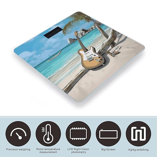 Guitar on The Beach Bathroom ScaleHighly Accurate Digital Weighing Machine for People Bright LED Display Weight Scale for The Aldult Home Use