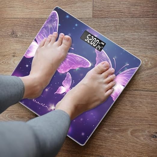 Digital Scale for Body Weight Highly Precision Bathroom Weight Scale 400 lbs with Backlit Display Personalized Scale for Home-Beautiful Purple Butterflies with Glowing Wings Flying in The Air