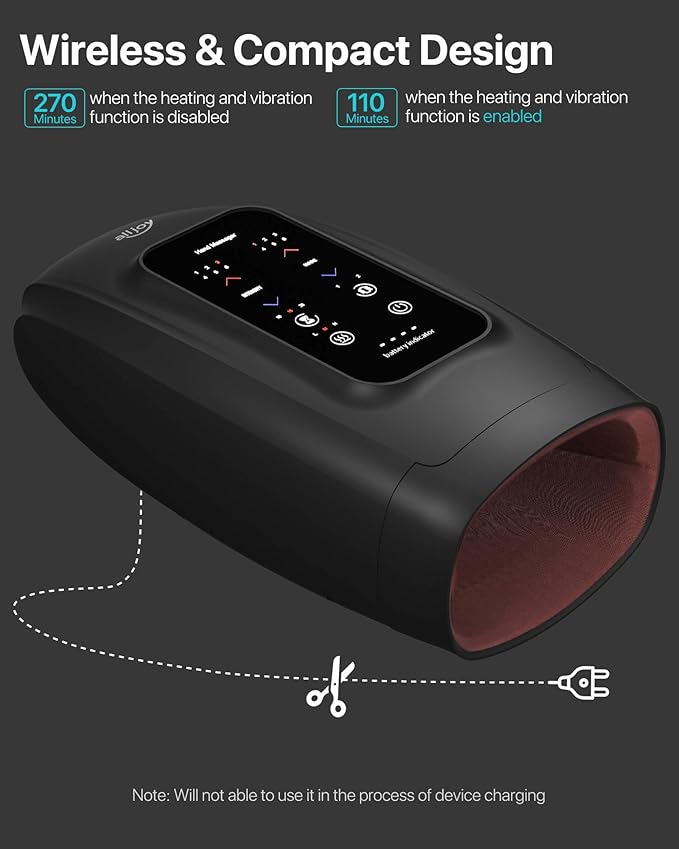 ALLJOY Hand Massager for Arthritis and Carpal Tunnel Relief Touchscreen Cordless Hand Massager with Vibration and Heat 6 Levels Pressure Point Therapy Gifts for Women/Men