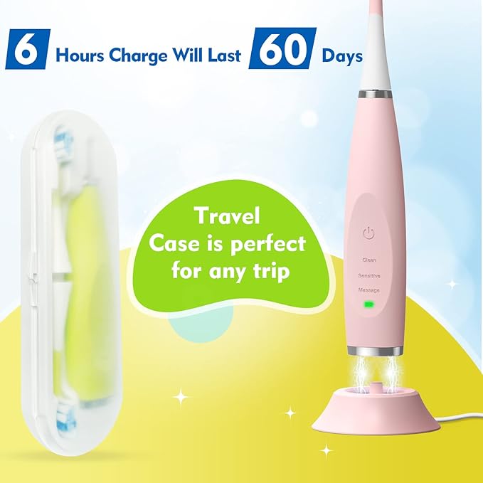 Kids Electric Toothbrushes 2 Pack Smart Sonic Toothbrush for Boys and Girls 3 4 5 6 7 8 9 10 11 12 (Purple+Mint 2 Pack)