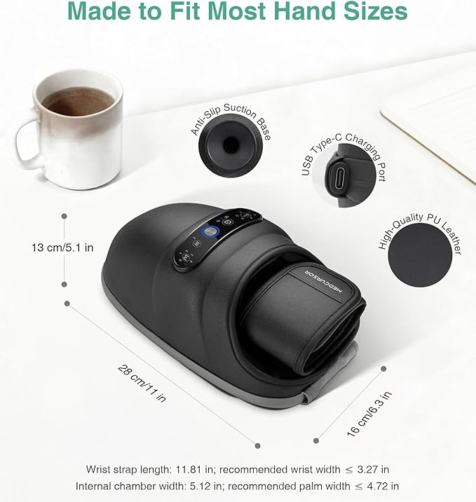 Medcursor Cordless Hand Massager - Hand Massager with Heat and Compression Hand Warmer with Acupressure Beads 6 Massage Modes 2 Heat Levels 3 Timers