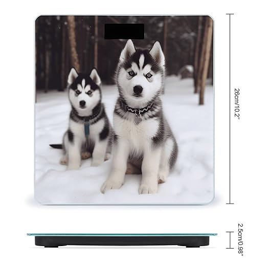 Adorable Huskies Bathroom Scale Large LCD Backlight Display Digital Scale Rounded Corners Body Scales Automatic Power On/Off Bathroom Scales for Home Bedrooms