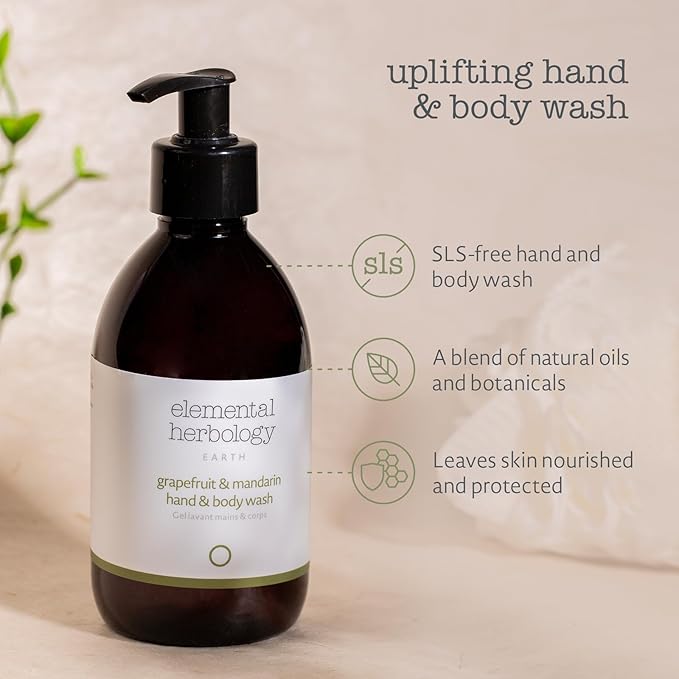 Elemental Herbology Grapefruit &amp Mandarin Hand &amp Body Wash - Citrus Body Wash for Revitalized Skin- Essential Oils Blend - Cruelty Free