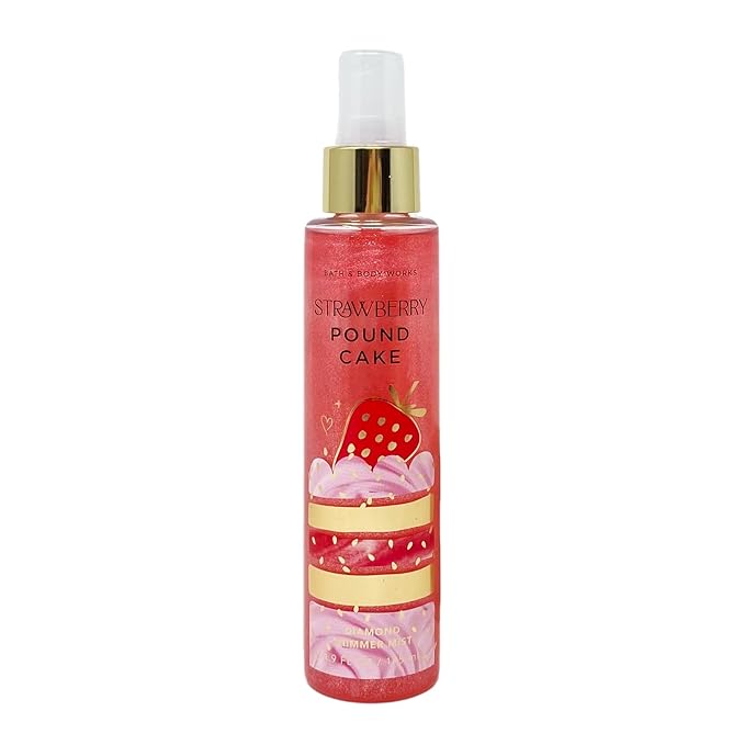 Bath &amp Body Works Strawberry Pound Cake - Diamond Shimmer Mist Body Lotion and Shower Gel - with a Peach Gardenia Bar Soap