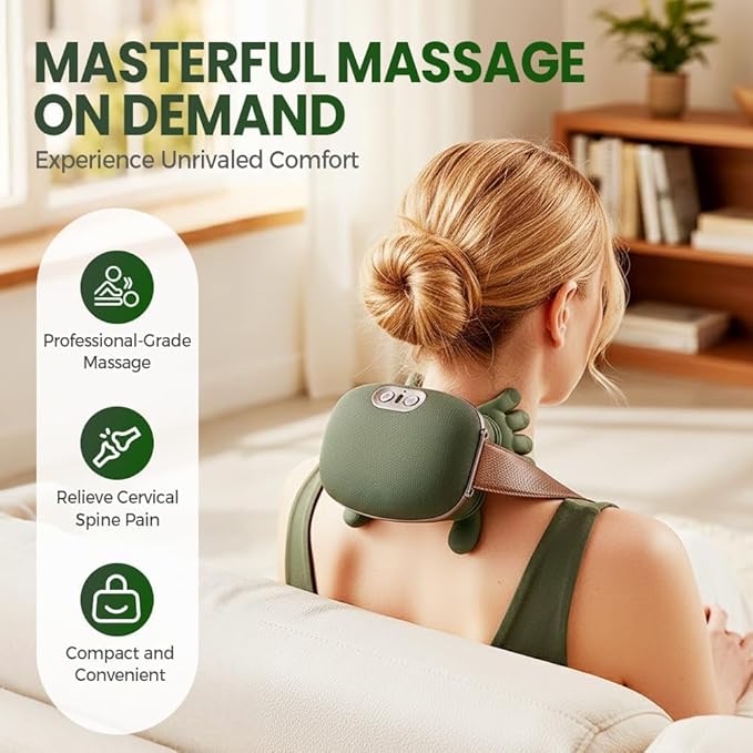 Neck Massager Electric Neck and Back Massager with Heat Simulated Human Hand Design Shoulder Neck Massage for Pain Relief and deep Tissue Shiatsu Massage 4D Kneading Gifts for Men Women