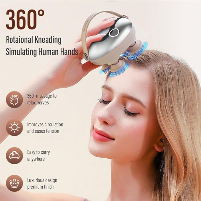 Electric Scalp Massager for Hair Growth Red Light Therapy Head Massager Stress Relax Waterproof Scalp Scrubber with Hand Strap Handheld Rechargeable Scalp Massagers for Body &amp Dog Massager (Gol