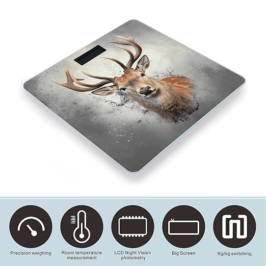Animal Deer Scale for Body Weight Anti-Slip Tempered Glass Digital Bathroom Scales Clear LCD Display Weighing Scale Safe Rounded Corners Smart Scales