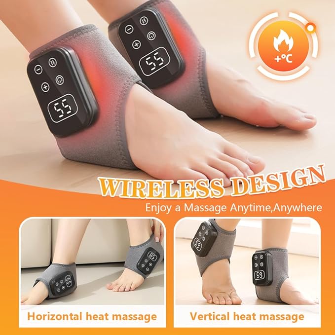 Foot Advanced Renew Triple Method Massager with 5 Vibration Modes and 6 Heat Levels Suitable for Pain Relief and Plantar Fasciitis Travel &amp Home Use（Black 2pcs）