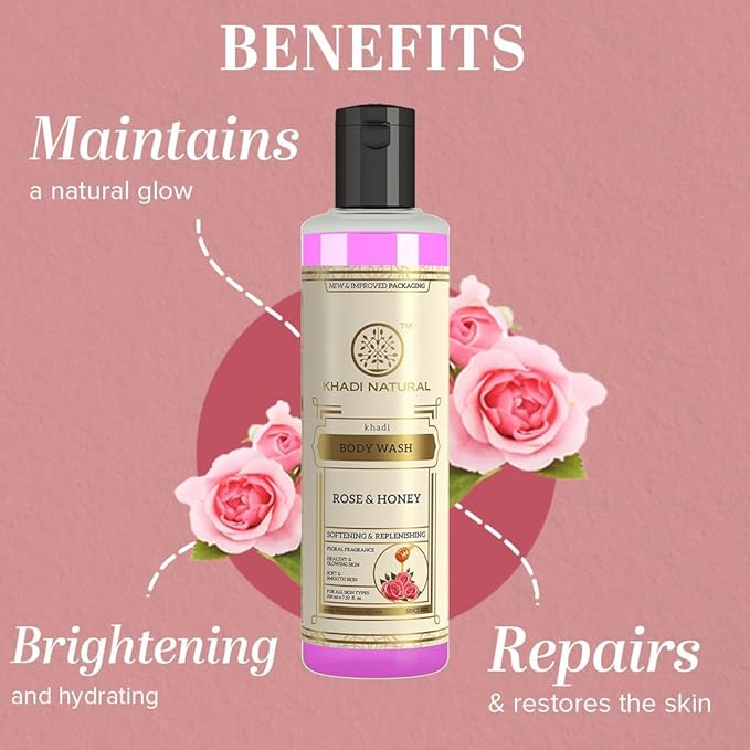 Khadi Natural Rose &amp Honey Body..Wash | For Deep Cleansing | With Soothing Fragrance | Suitable for All Hair Types 210ml