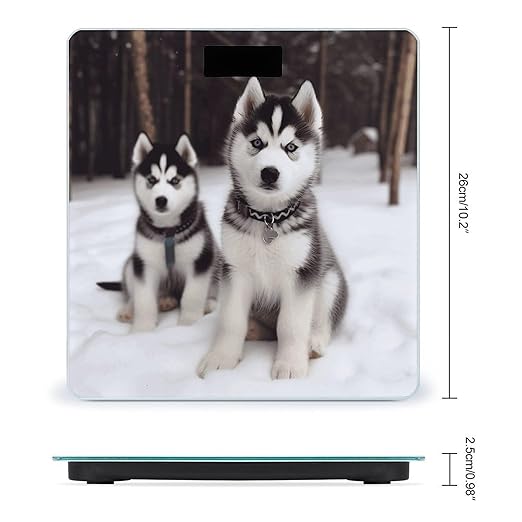 Adorable Huskies Scale for Body Weight Safe Rounded Corners Tempered Glass Digital Bathroom Scale LED Display 400lb Capacity Weight Scales with High Precision Sensors