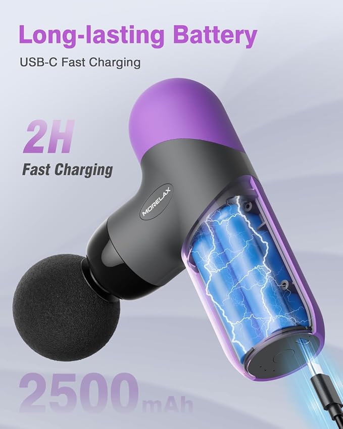 Morelax Mini Massage Gun Portable Deep Tissue Muscle Percussion Massager Electric Handheld Sport Massager with 6 Massage Heads 4 Speed Best Gift (Purple)
