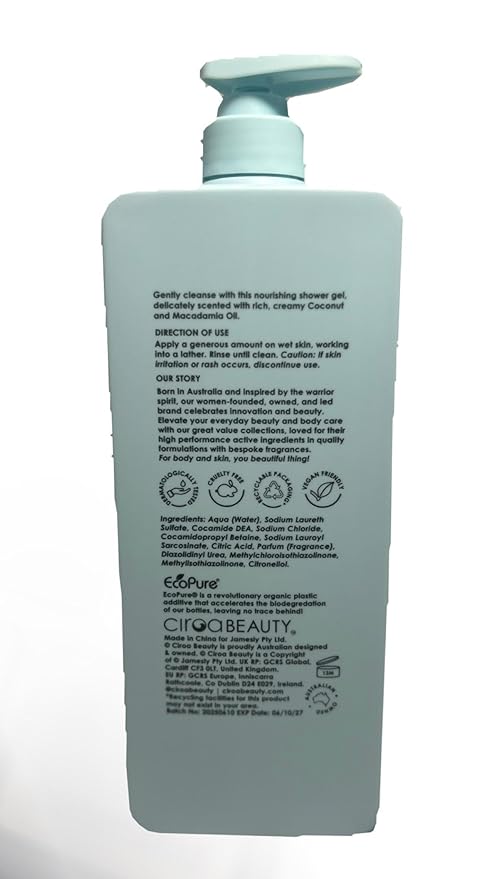 COCONUT &amp MACADAMIA OIL SHOWER GEL NOURISH &amp HYDRATE 1000ml/33.8fl.oz. (Pack Of 1)