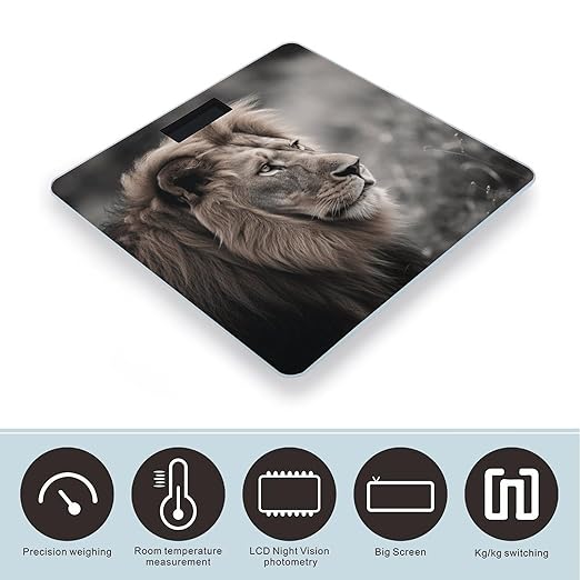 Wildlife Lion Scale for Body Weight Highly Accurate Digital Bathroom Electronic Weighing Machine for People LCD Display Large Size Tempered Glass for Safe Home Use