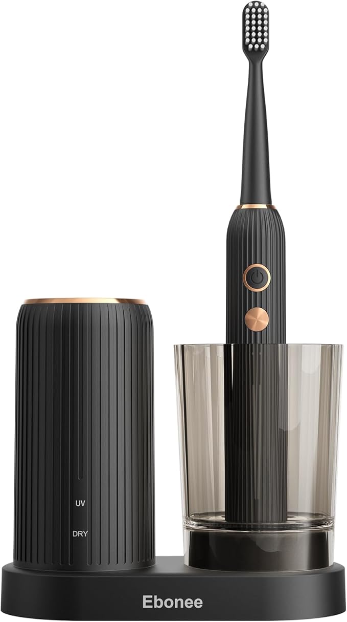 Sonic Electric Toothbrush for Adults with Drying Storage Holder 8 Brush Heads Smart Timer USB Rechargeable Deep Clean Power – Classic Black Edition