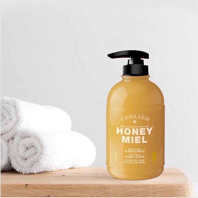 Perlier Sweet Honey Miel Shower &amp Bath Cream - Nourishing &amp Soothing Luxury Bath Cream Made with 100% Organic Italian Honey for Deep Moisturization and Hydration (16.9 Fluid Oz.)