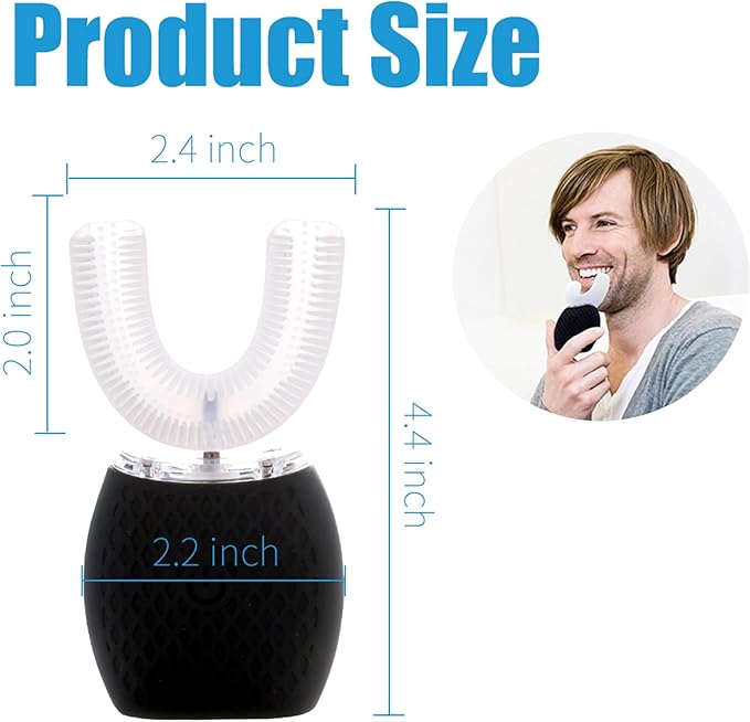 Ultrasonic Toothbrush for Adults - Automatic Electric Toothbrush with Soft Bristles Rechargeable Portable Waterproof Design 30s Timer Wireless Charging Dual-Use for Travel &amp Home (Black)