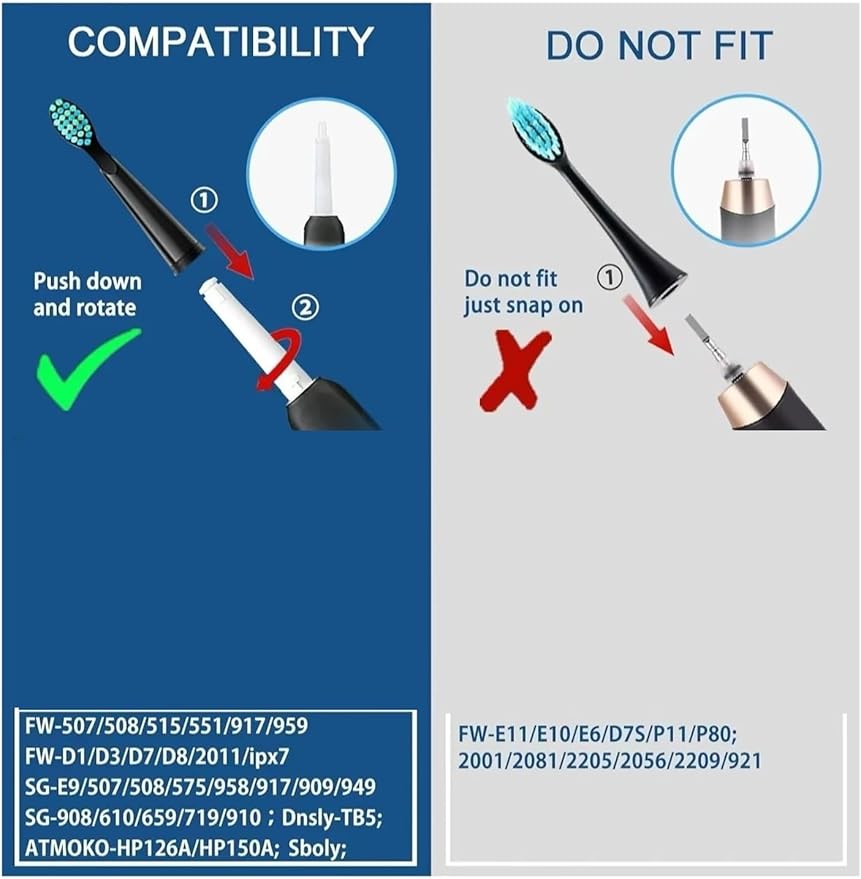Compatible For ATMOKO Interdental Electric Toothbrush Replacement HeadCompatible For SEAGO SG-575/551/507B/958/908/909/917/610/659/719/910/548(16WHITE)