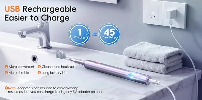 Electric Toothbrush for Adults Rechargeable Cordless Power Toothbrush with 3 Modes 4 Brush Heads 2-Min Timer Electric Tooth Brush Adult Purple or Silver (Purple)