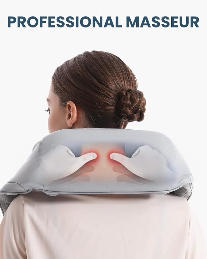 Nekteck Neck Massager for Pain Relief Shiatsu Back Massager with Adjustable Heat and Arm Straps Electric Deep Tissue 3D Kneading Massage Tools for Shoulder Muscle (NOT Cordless)