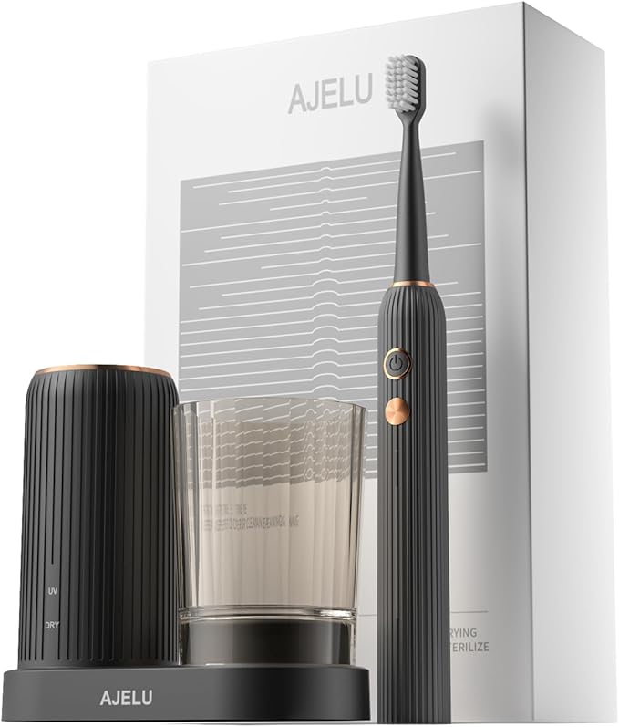 Sonic Electric Toothbrush for Adults with Drying Storage Holder 8 Brush Heads Smart Timer USB Rechargeable Deep Clean Power – Classic Black Edition