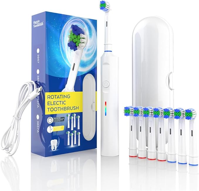 360 Rotating Toothbrush (Six Brush HeadsWhite)