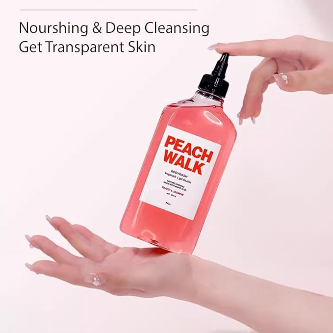 1PC Peach Walk Body Wash Perfumed Amino Acid Peach &amp Jasmin Purifying Skin Wash Get Clear Trasnparent Skin with Long Lasting Scent 307ml