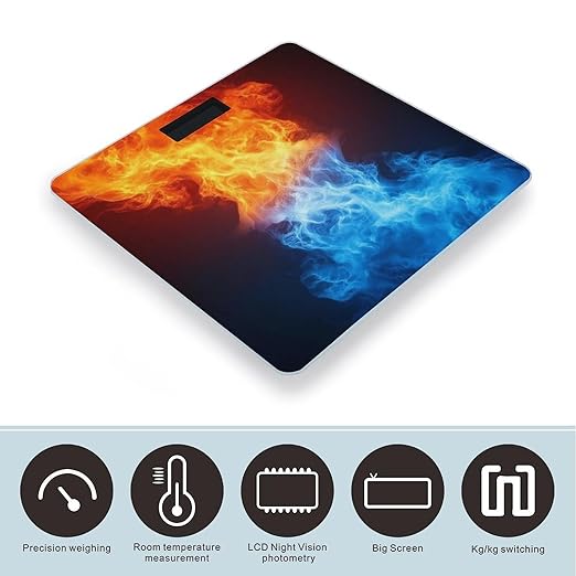 Smart Scale for Body Weight Digital Bathroom Weighing Scale Energy Saving Scale Red and Blue Fire Black